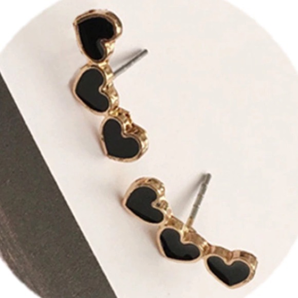 NEW!💙💎ADORABLE!💛🖤🖤🖤💛GOLDEN BLACK HEARTS💎💙 - Picture 5 of 16